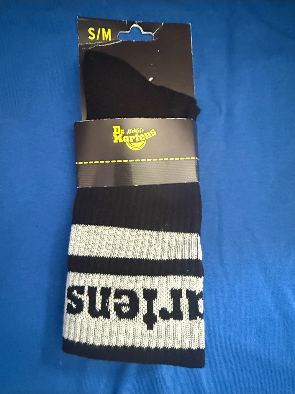 Dr. Martens Black and Gray Logo Crew Socks with Striped Cuff